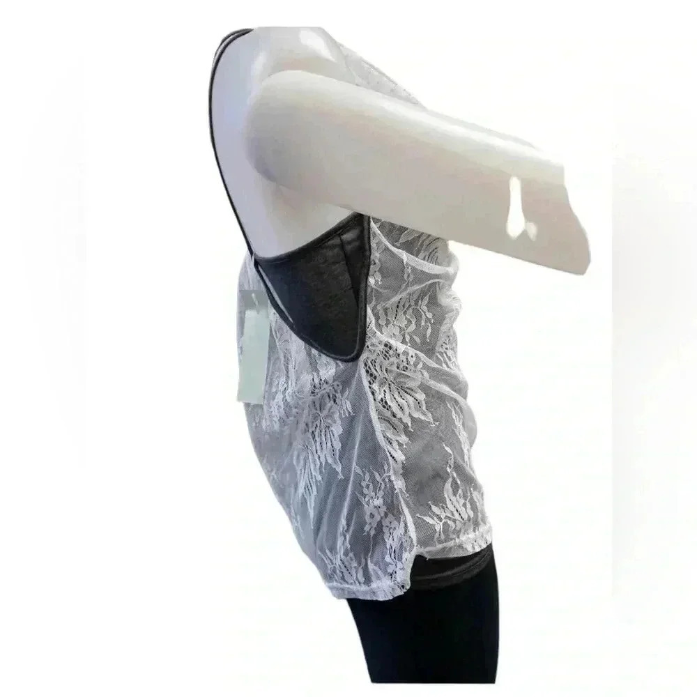 Dressfo Sleeveless Grey White  Lace Overlay Top Size Small - Picture 5 of 8